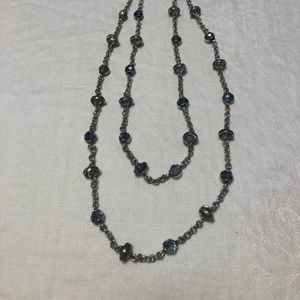 Premier Designs Heaven Sent 60”  silver colored necklace w/ blue glass beads